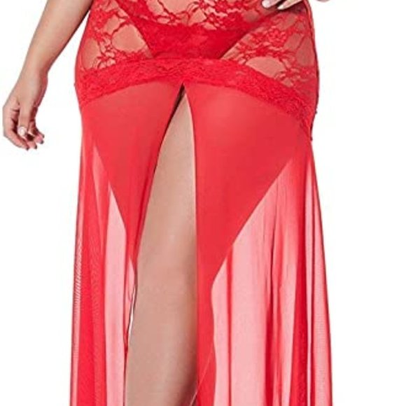Plus Size Lingerie for Women Split Maxi Long Gown - Picture 2 of 9